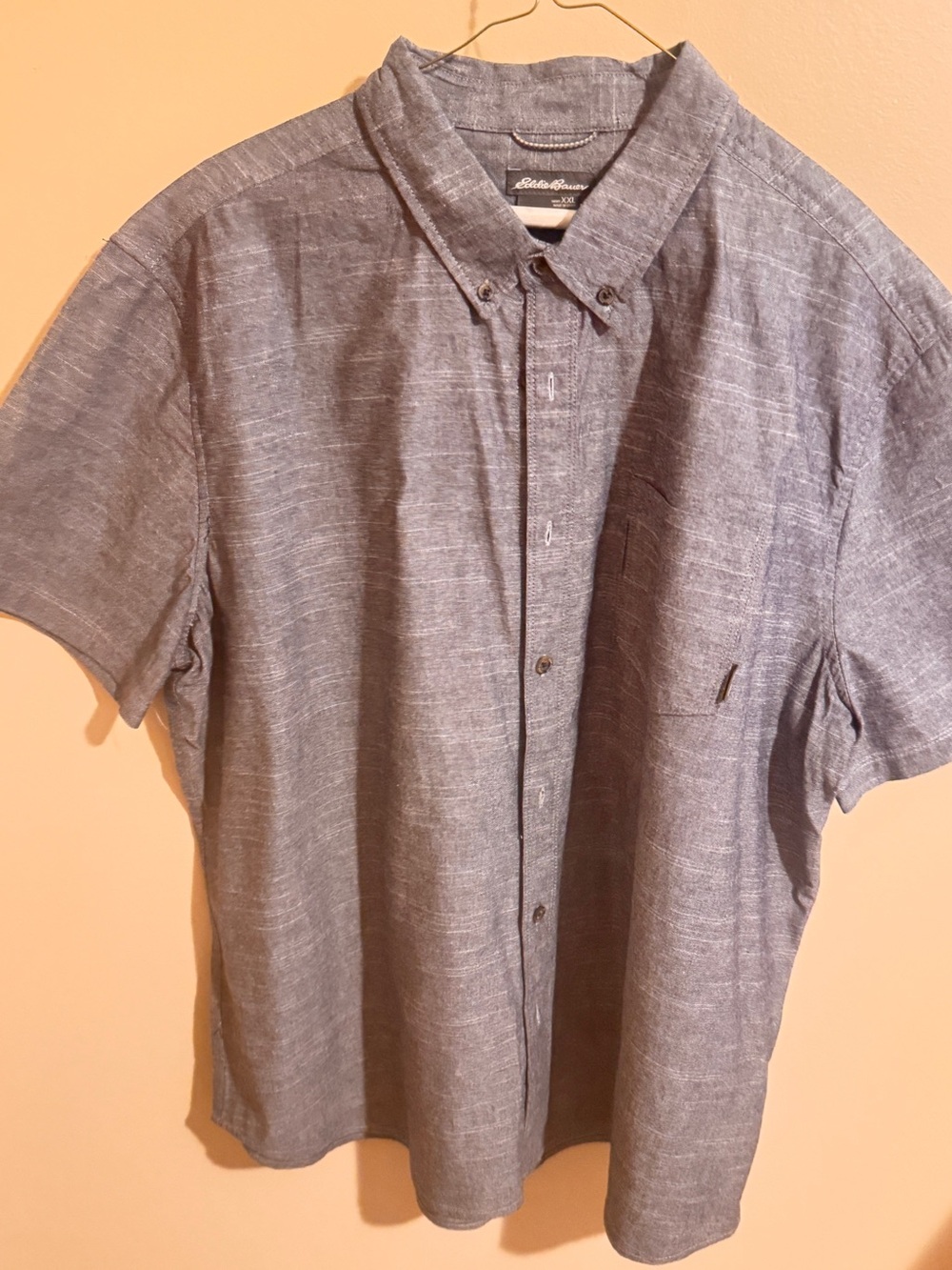Eddie Bauer Short-Sleeve Button-Down Shirt in Heather Blue